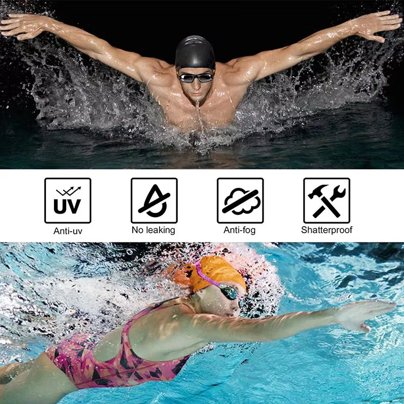 Professional Anti-Fog UV Protection Swimming Goggles for Adults - Waterproof Adjustable Silicone Swim Glasses for Men and Women