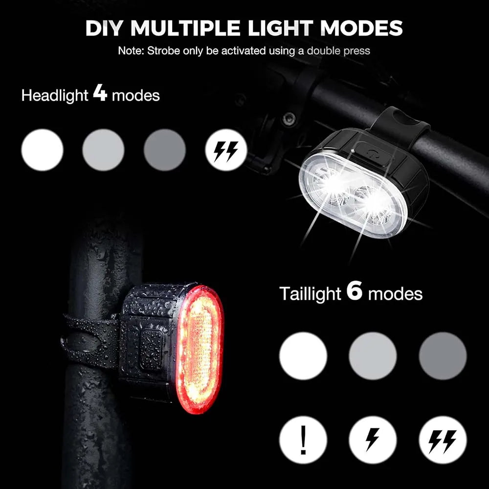 Set de Luces LED para Bicicleta Delantera y Trasera USB Recargable Impermeable IPX5