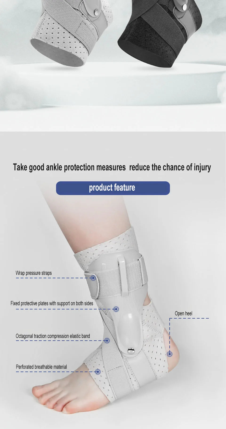 Tobillera de Compresión Deportiva AOLIKES | Soporte Antideslizante para Lesiones, Esguinces y Fascitis Plantar – Kyos Sport