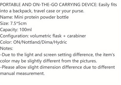 Botella Mini Portátil de Proteína 100ml – Contenedor para Suplementos con Llavero y Embudo