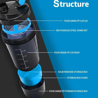 Shaker de Proteína 3 Capas de Gran Capacidad – Vaso Fitness para Batidos, Suplementos y Entrenamiento