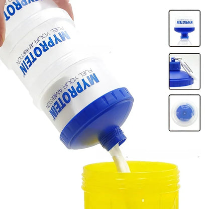 Caja Portátil de Proteína 3 Capas con Embudo – Contenedor Fitness para Suplementos, Snacks y Viaje (180g)