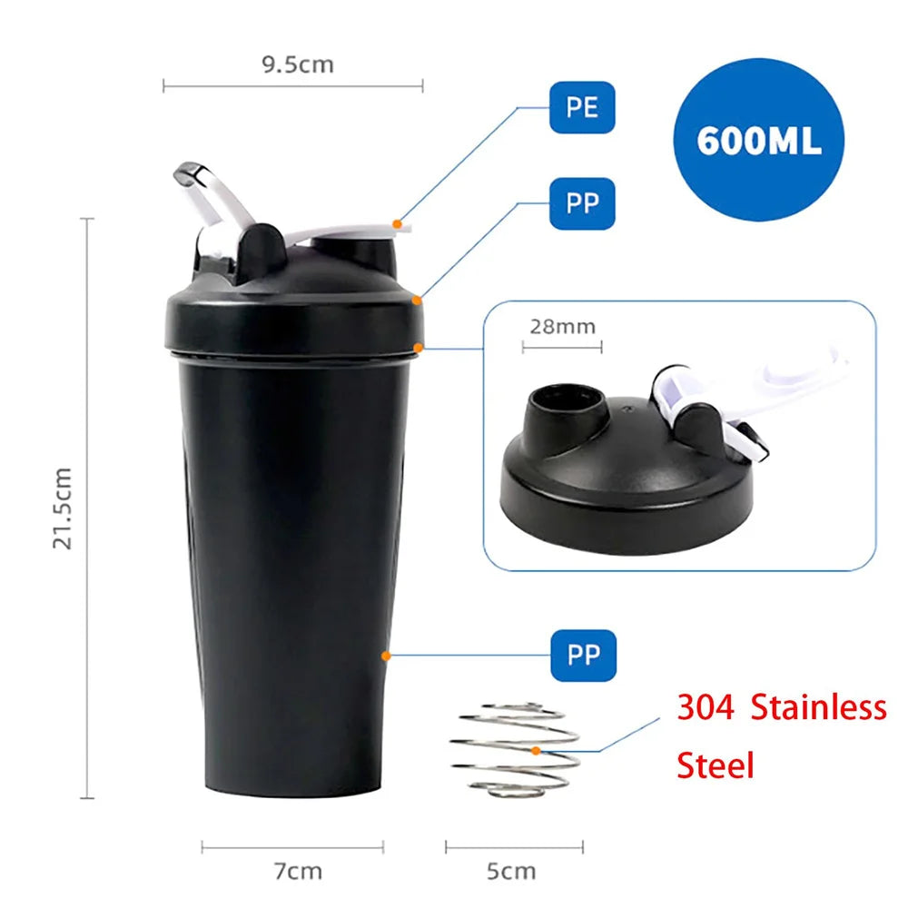 Shaker de Proteína Portátil 600ml – Botella Fitness con Bola Mezcladora para Gimnasio y Outdoor