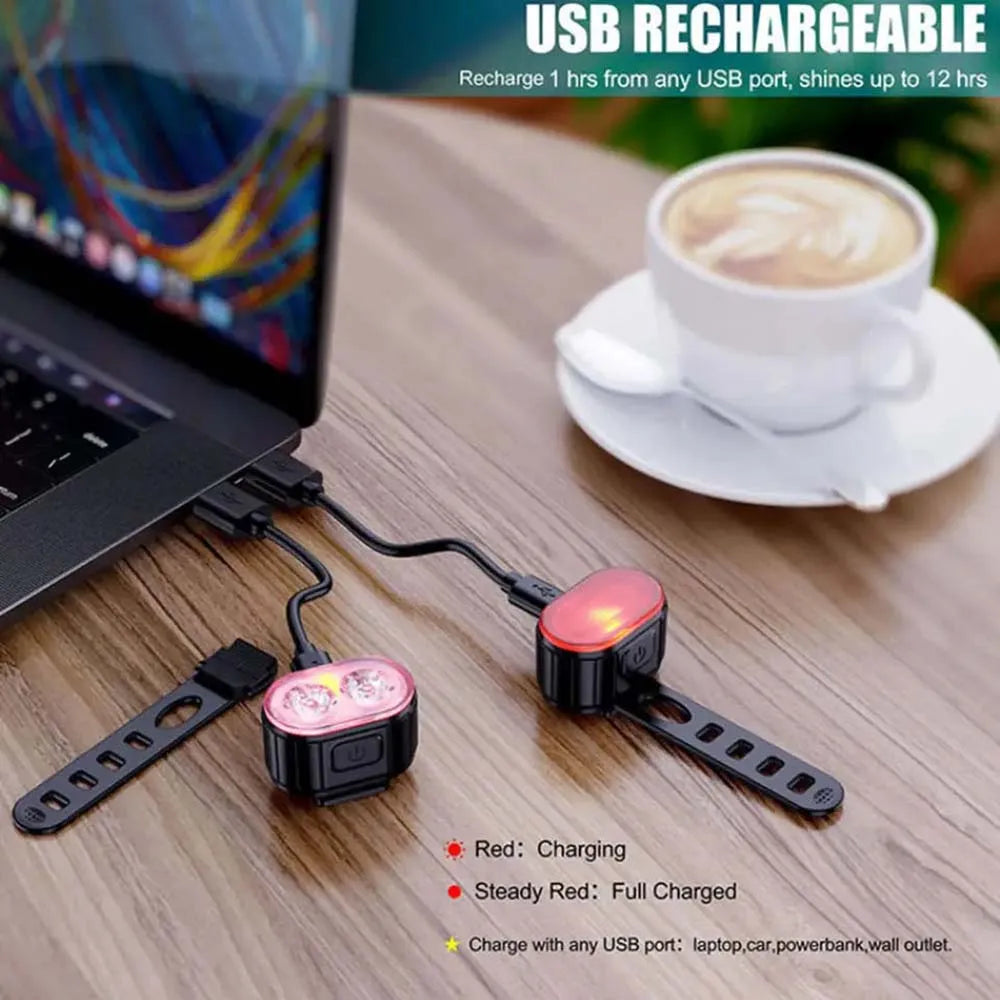 Set de Luces LED para Bicicleta Delantera y Trasera USB Recargable Impermeable IPX5