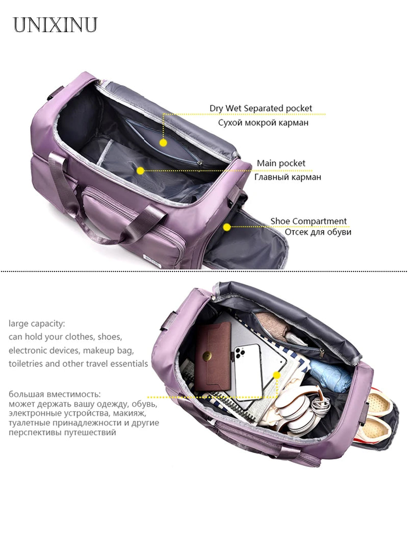 Large Capacity Carry-On Travel Bag - Weekender Duffle with Shoe Compartment for Women, Ideal for Sports and Fitness
